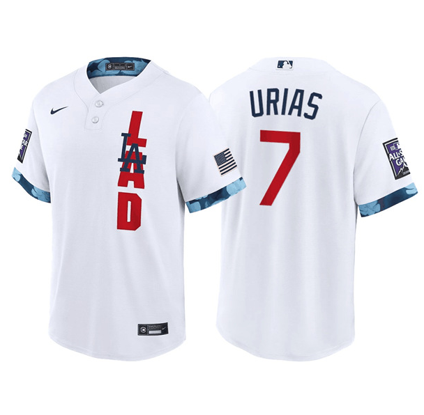 Men's Los Angeles Dodgers #7 Julio Urias 2021 White All-Star Cool Base Stitched Jersey